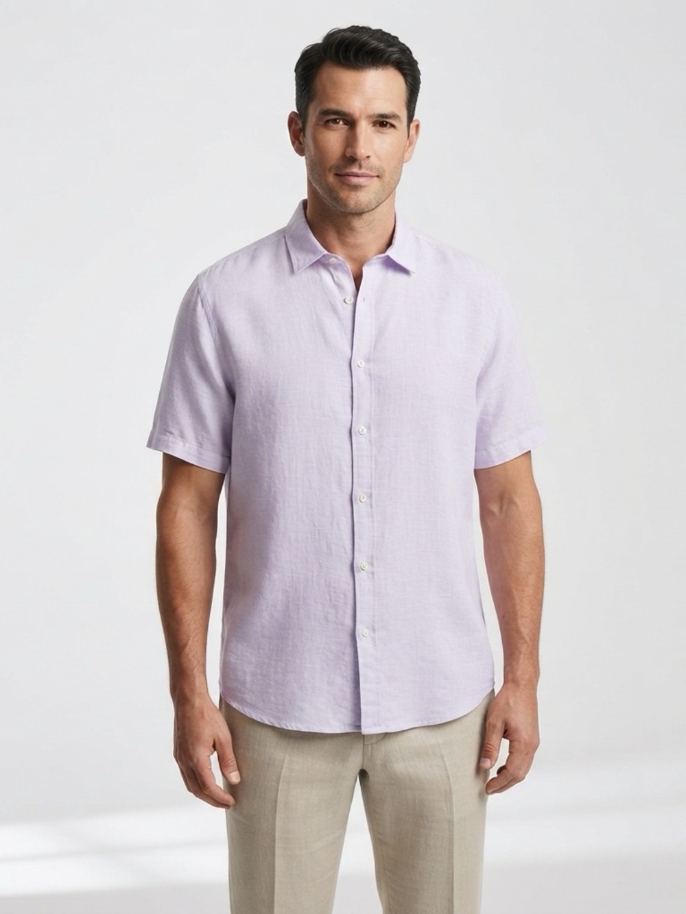 Charles Tyrwhitt 3XL Lavender Linen Shirt Classic Fit Short Sleeve Coastal